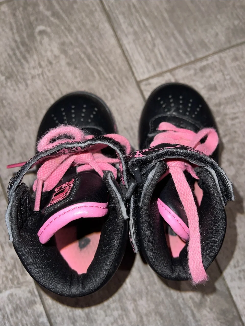 Fila Kids Black and Pink High-Top Boots with Velcro Strap